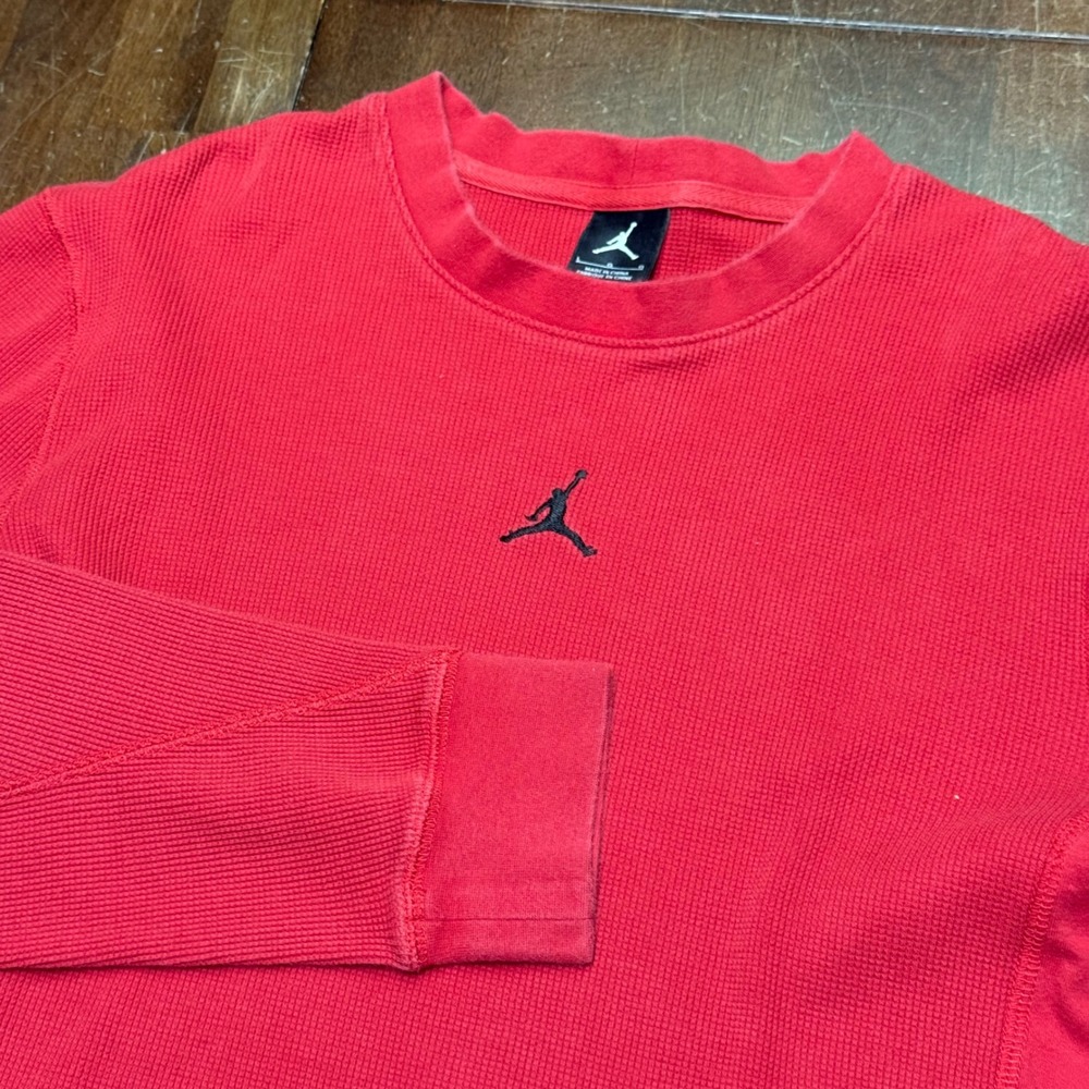 Jordan Brand Thermal Shirt Mens Large Red Waffle Knit Jumpman 416215-648